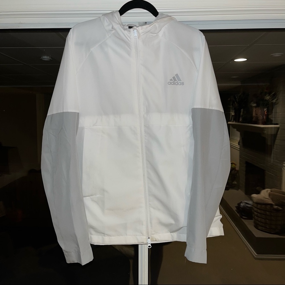 Mens White Adidas Wind Breaker Size Large